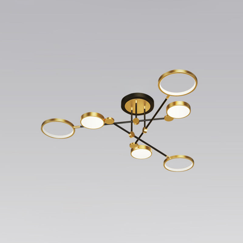 Modernist Metal Ring Chandelier Pendant Light With Hanging Cord - Perfect For Living Room 6 / Gold