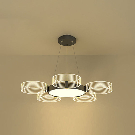 Modern Acrylic Circle Pendant Light For Living Room - Stylish Chandelier Ceiling Lighting 5 / Black