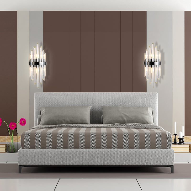 Postmodern Crystal Rod Sconce - 2 Head Half-Cylinder Wall Light For Living Room