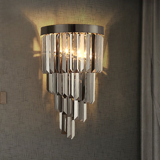 Smoke Gray Crystal Rod Wall Sconce With 2 Lights And 4 Tiers