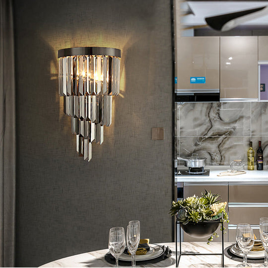 Smoke Gray Crystal Rod Wall Sconce With 2 Lights And 4 Tiers