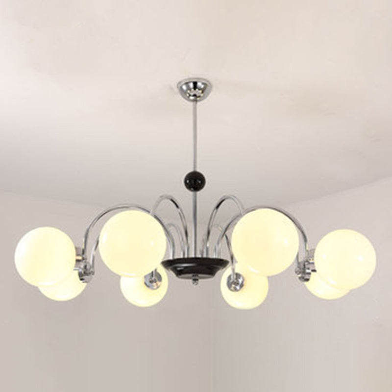 Modern White Glass Globe Chandelier For Bedroom Lighting 6 / Silver
