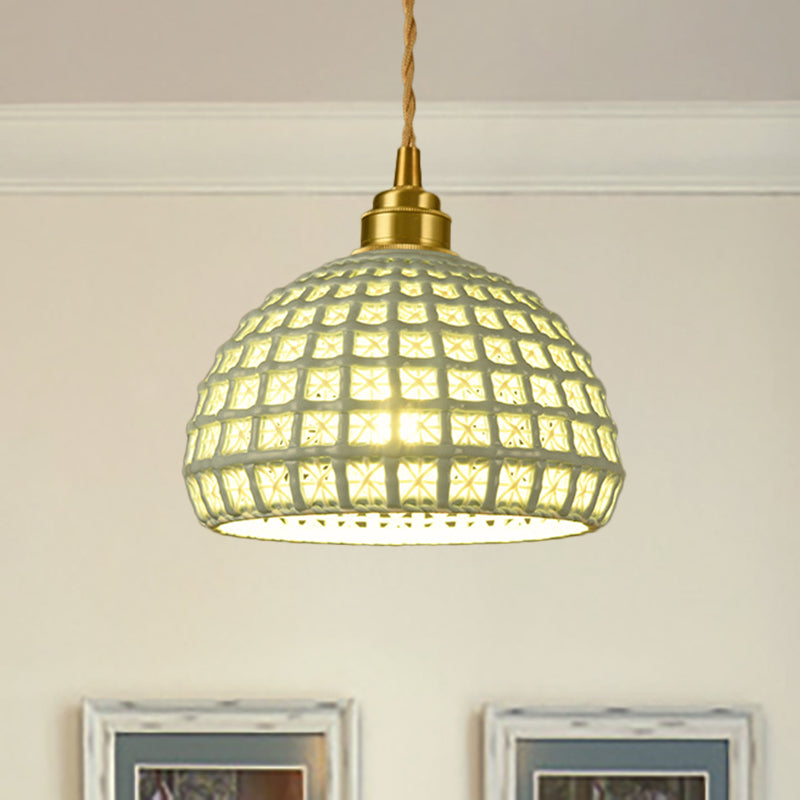 Vintage Ceramic Dome Lamp With Hollow Out Design - Blue/Pink Suspended Light