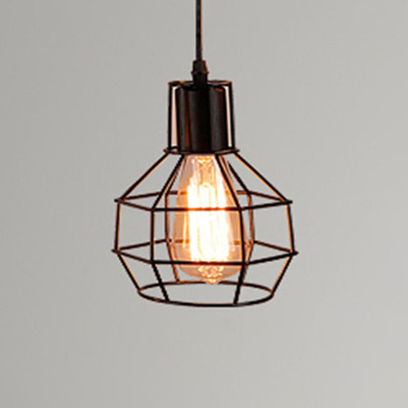 Retro Industrial Metal Cage Pendant Light Fixture - 1-Light Ceiling Hanging For Restaurants Black /