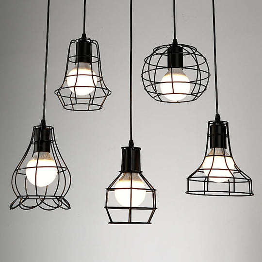 Retro Industrial Metal Cage Pendant Light Fixture - 1-Light Ceiling Hanging For Restaurants