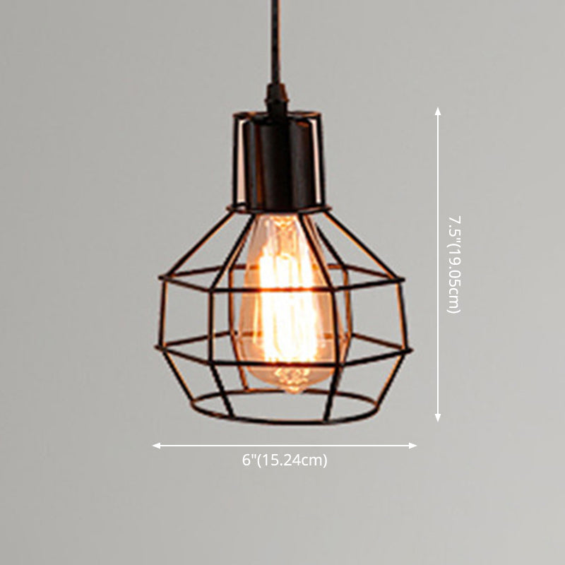 Retro Industrial Metal Cage Pendant Light Fixture - 1-Light Ceiling Hanging For Restaurants