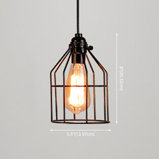 Retro Industrial Metal Cage Pendant Light Fixture - 1-Light Ceiling Hanging For Restaurants