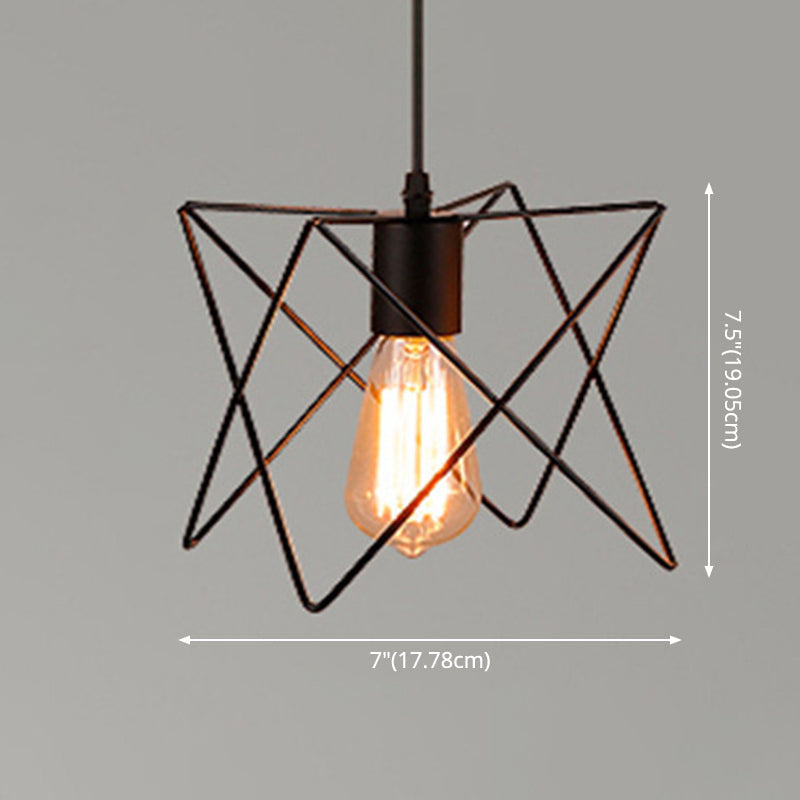 Retro Industrial Metal Cage Pendant Light Fixture - 1-Light Ceiling Hanging For Restaurants