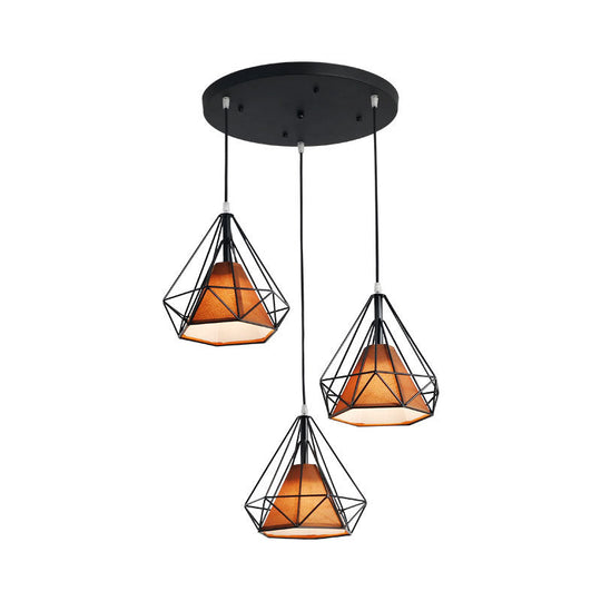 Diamond Cage Multi-Pendant Light With 3 Lights - Creative Industrial Design Perfect For Restaurants