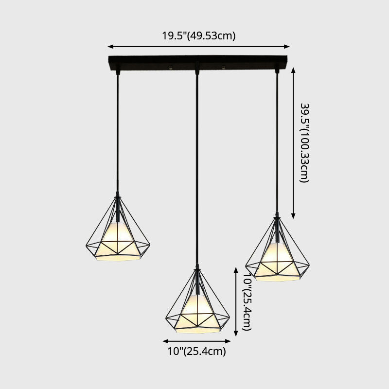 Diamond Cage Multi-Pendant Light With 3 Lights - Creative Industrial Design Perfect For Restaurants