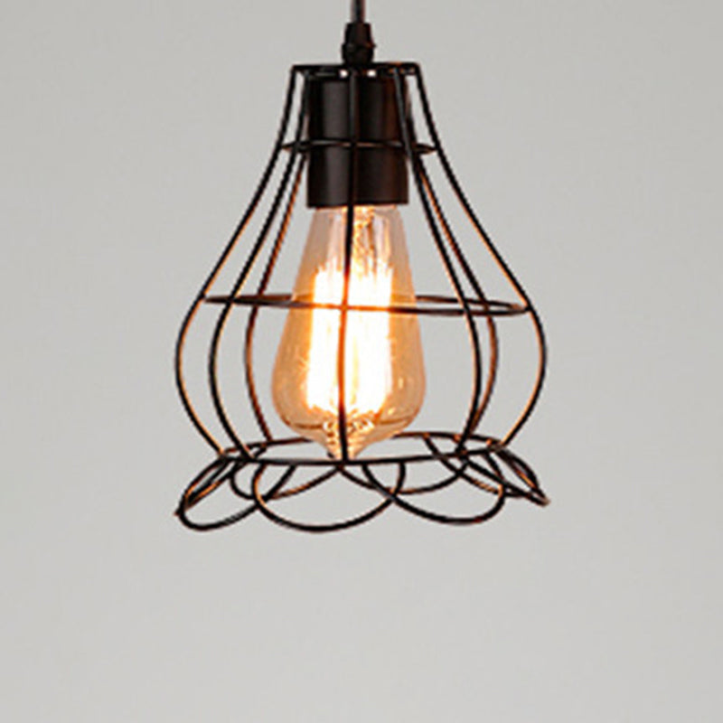 Industrial Retro 1-Light Pendant With Metal Cage For Bar - Hang In Style! Black / Flower