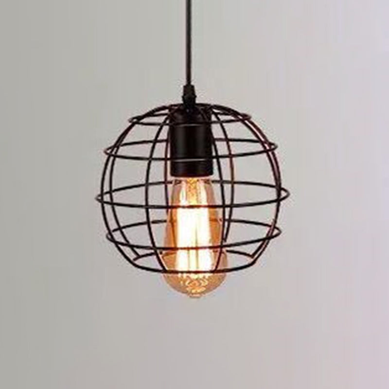 Industrial Retro 1-Light Pendant With Metal Cage For Bar - Hang In Style! Black / Globe