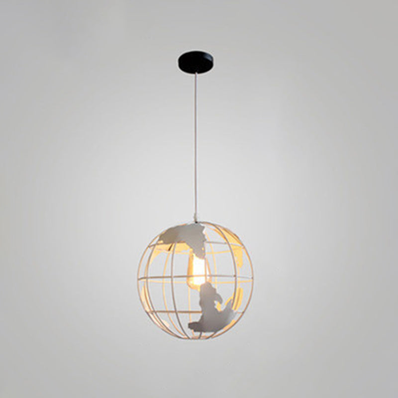 Industrial Metallic Pendant Light With Cage Globe Design For Coffee Shop - 1 Ceiling Fixture White
