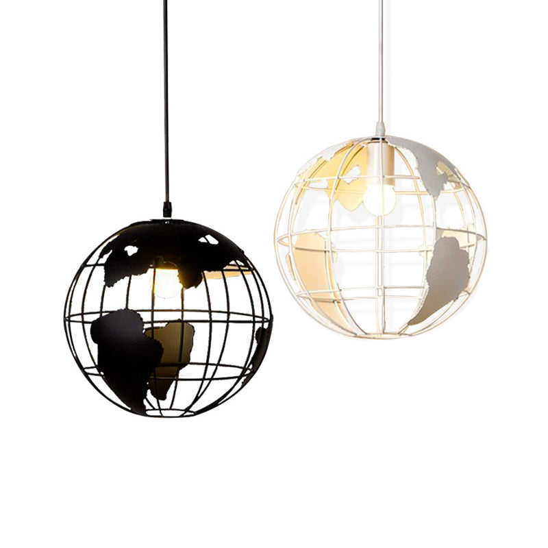Industrial Metallic Pendant Light With Cage Globe Design For Coffee Shop - 1 Ceiling Fixture