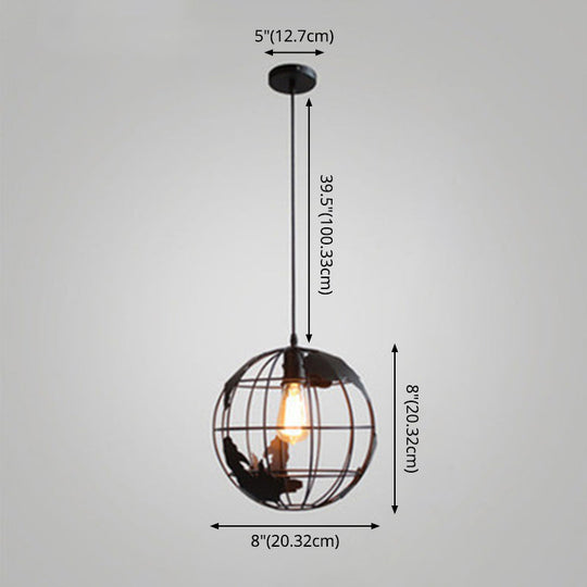 Industrial Metallic Pendant Light With Cage Globe Design For Coffee Shop - 1 Ceiling Fixture