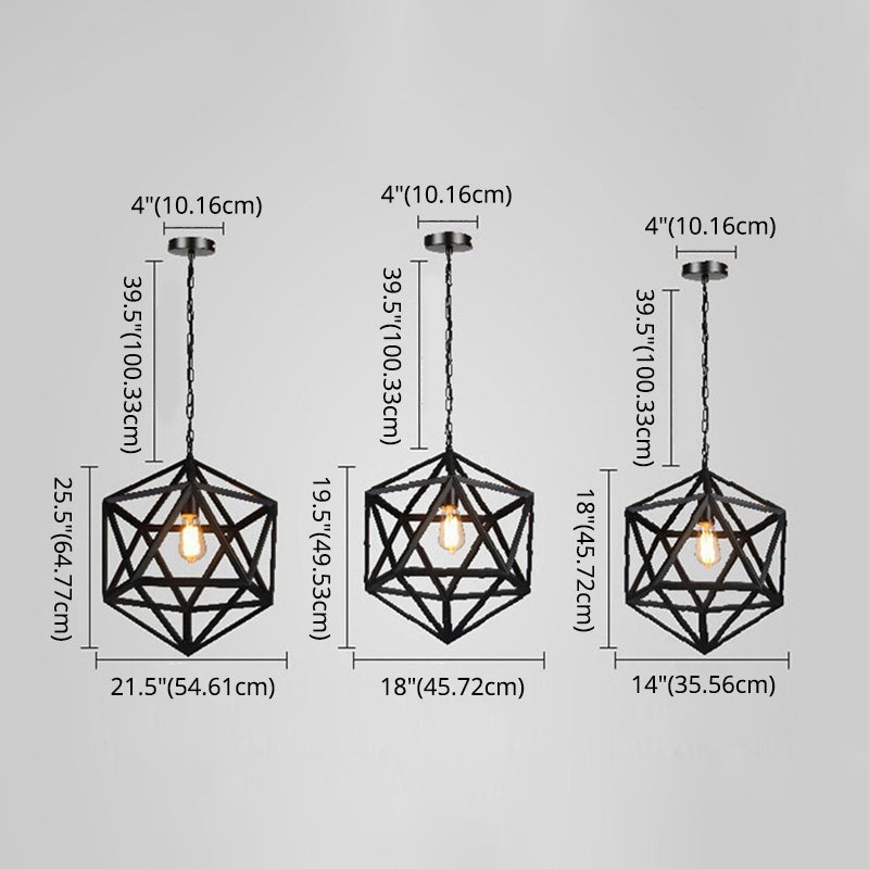 1-Light Retro Industrial Pendant Ceiling Light With Prism Cage And Metallic Finish