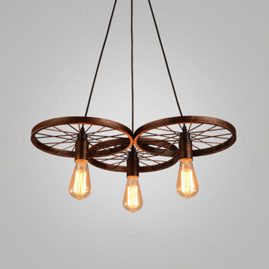 Industrial Style Metallic Multi-Light Pendant With Wheel Design - Perfect For Restaurants 3 / Rust