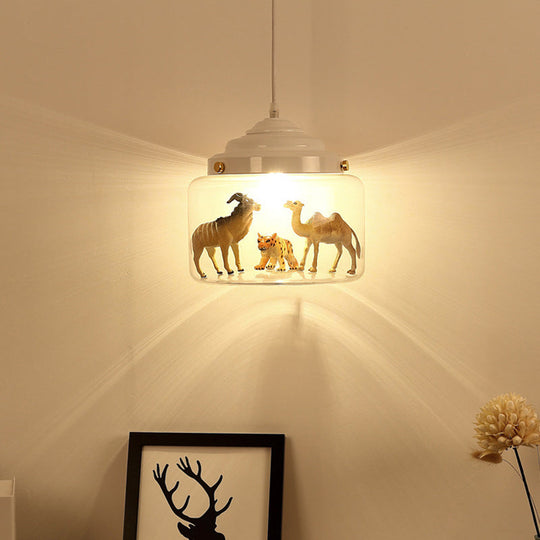 Cartoon Glass Zoo Pendant Ceiling Light For Bedroom - 1 Hanging Fixture
