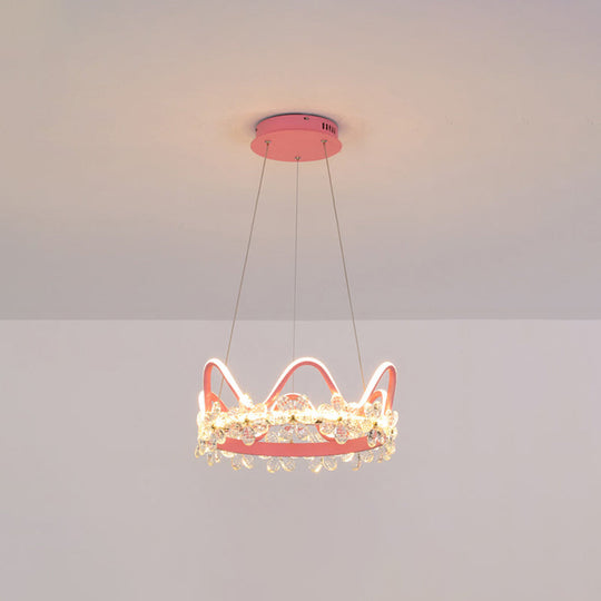 Nordic Style Crystal Pendant Light With 1 Suspended Crown For Living Room Pink / 17 Third Gear