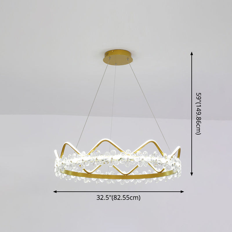 Nordic Style Crystal Pendant Light With 1 Suspended Crown For Living Room