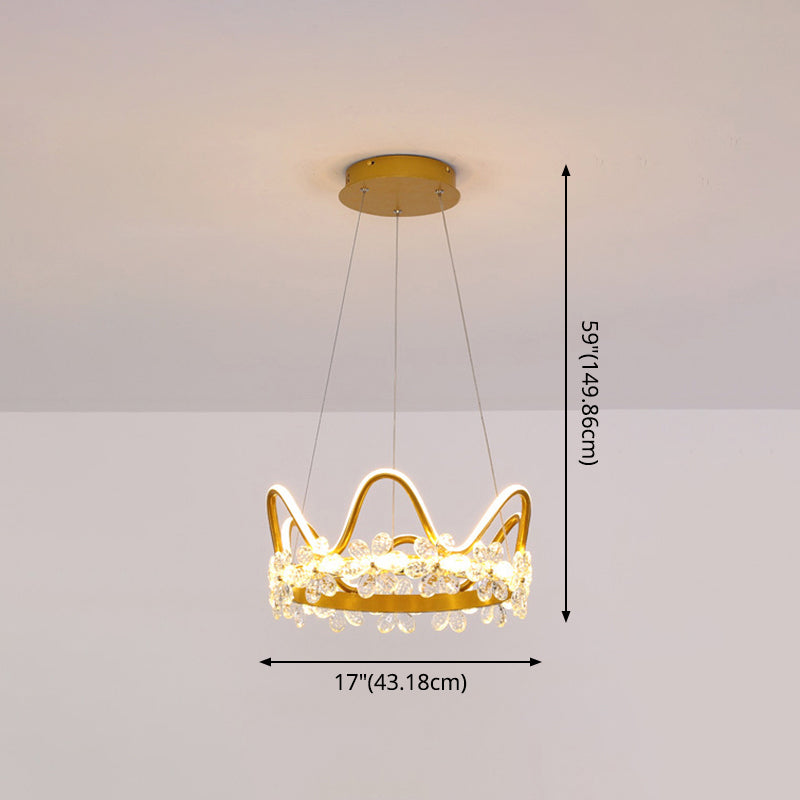 Nordic Style Crystal Pendant Light With 1 Suspended Crown For Living Room