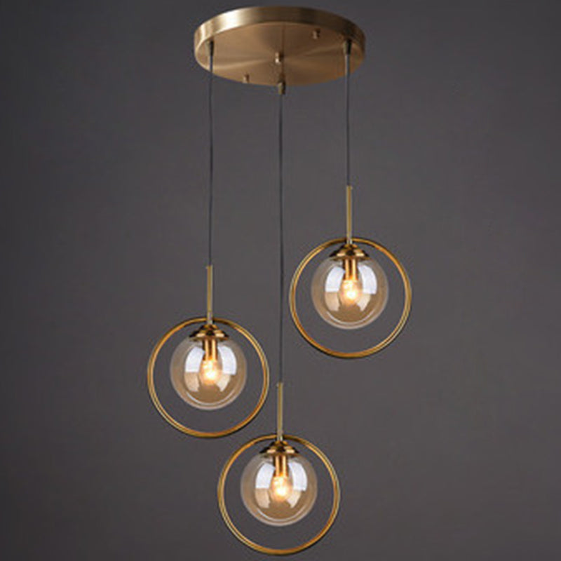 Mid-Century Design Hanging Lamp With Glass Shade And Metal Ring - Perfect For Bedroom