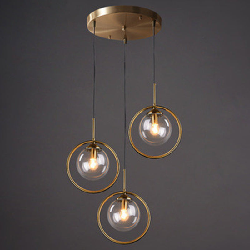 Mid-Century Design Hanging Lamp With Glass Shade And Metal Ring - Perfect For Bedroom