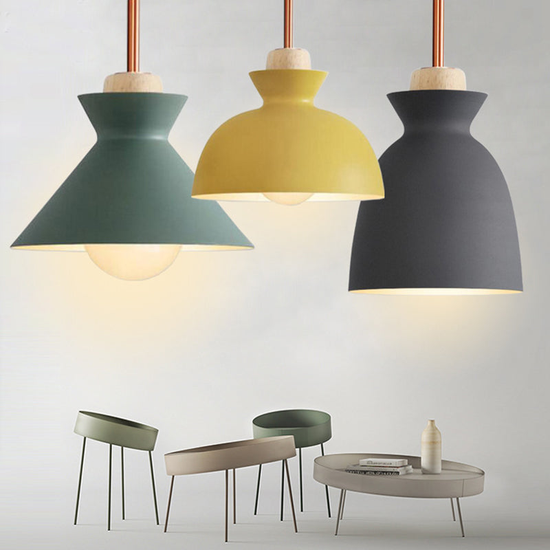 Nordic Style 1-Light Pendant Lamp With Wooden Top For Modern Restaurants