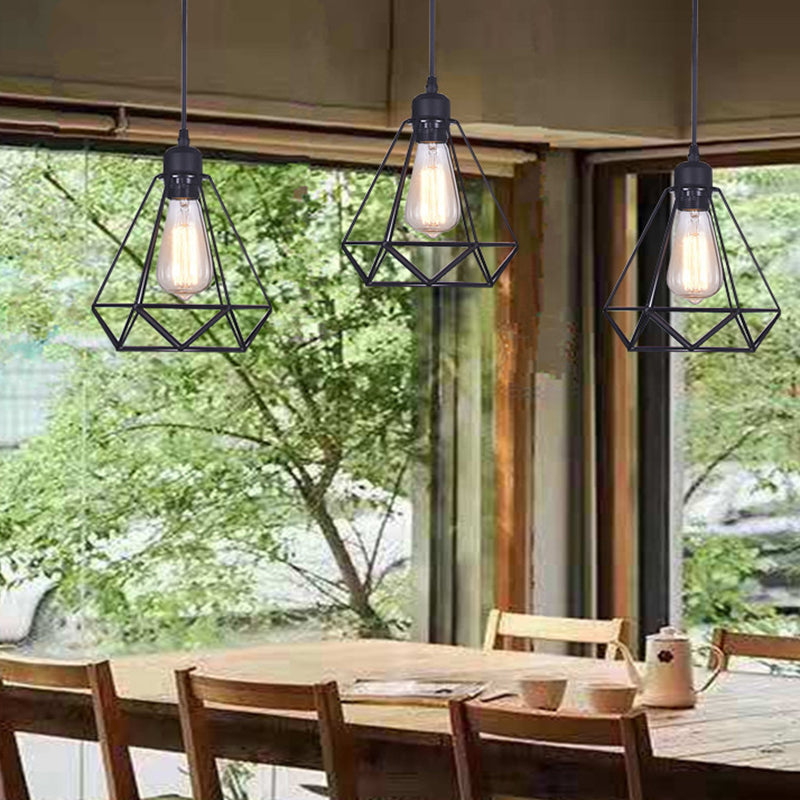 Black Diamond Iron Cluster Pendant: Industrial Retro Hanging Lamp For Restaurants (1-Light)