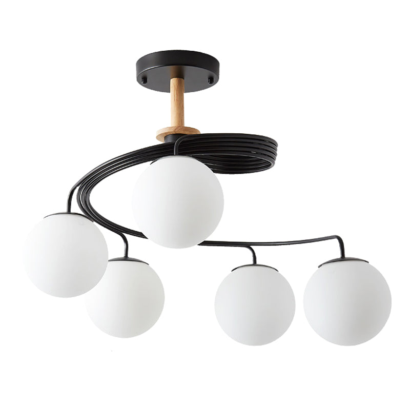 Ultra-Contemporary Milk Glass Semi Flush Mount Ceiling Light Fixture For Living Room 5 / Black