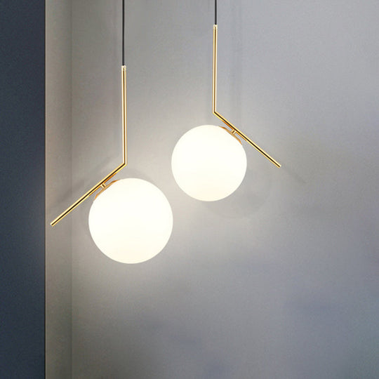 Mid-Century Opal Frosted Glass Globe Pendant Light With Hanging Lamp – 1