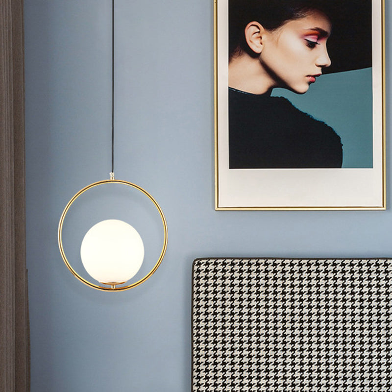 Mid-Century Opal Frosted Glass Globe Pendant Light Elegant 1-Light Hanging Lamp