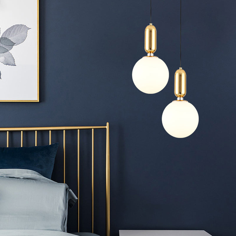 Mid-Century Opal Frosted Glass Globe Pendant Light With Hanging Lamp – 1