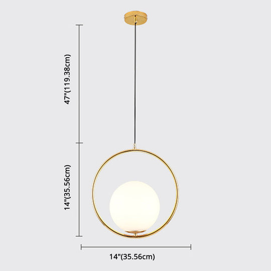 Mid-Century Opal Frosted Glass Globe Pendant Light Elegant 1-Light Hanging Lamp