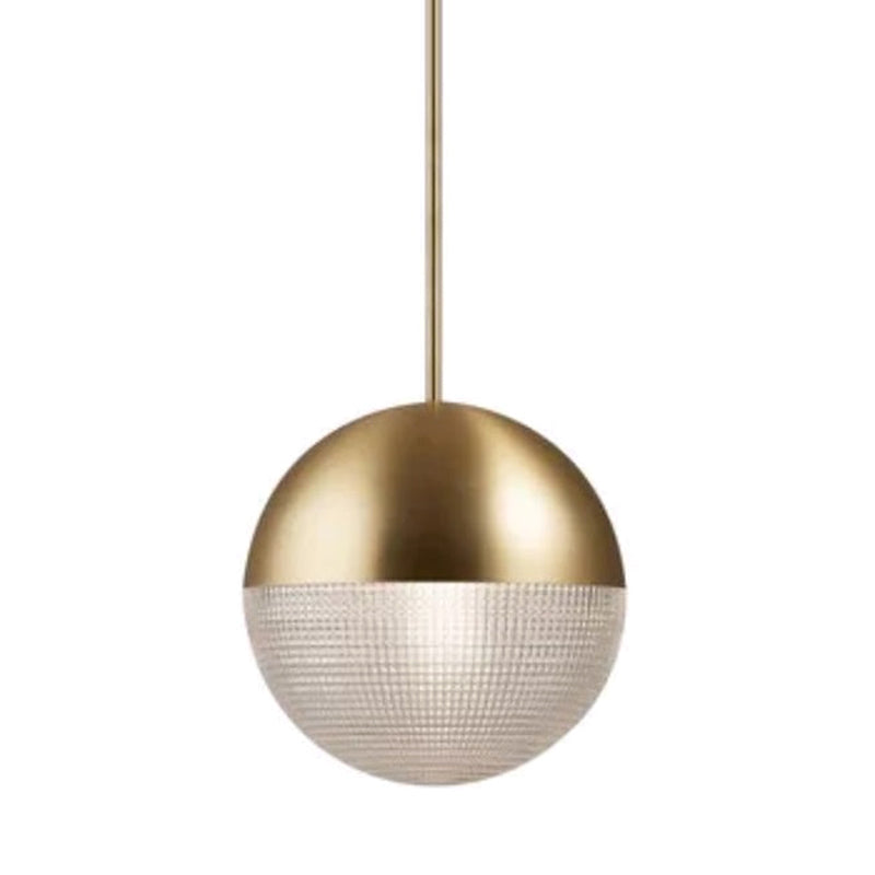 1-Light Metal Pendant Lamp With Mid-Century Modern Spherical Prismatic Glass