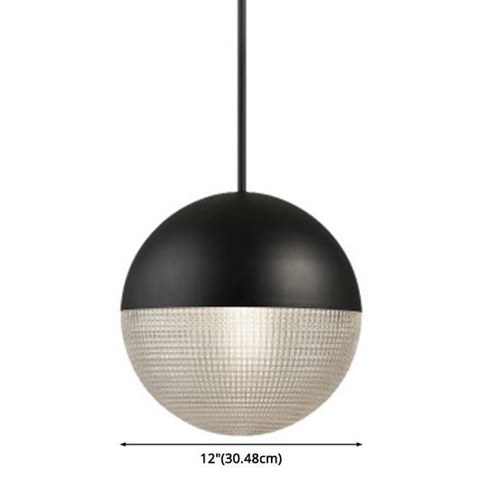 1-Light Metal Pendant Lamp With Mid-Century Modern Spherical Prismatic Glass