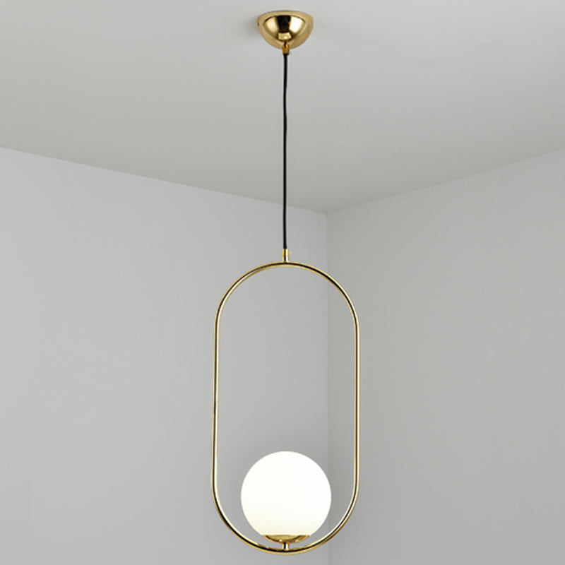 White Glass Pendant Light With Mid-Century Globe Design And Metal Ring Gold / 19.5’