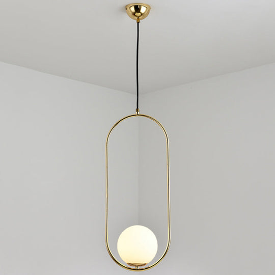 White Glass Pendant Light With Mid-Century Globe Design And Metal Ring Gold / 23.5’