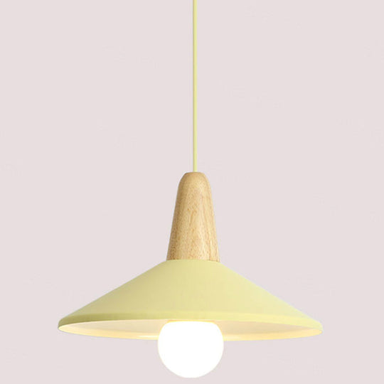 Nordic Style Metal Hanging Pendant Lamp With Wooden Top - Ideal For Restaurants Yellow / 13’