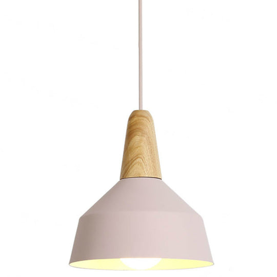Nordic Style Metal Hanging Pendant Lamp With Wooden Top - Ideal For Restaurants Pink / 9’