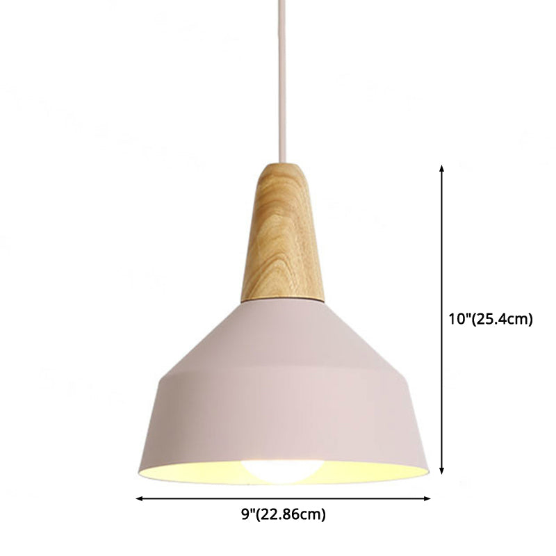 Nordic Style Metal Hanging Pendant Lamp With Wooden Top - Ideal For Restaurants