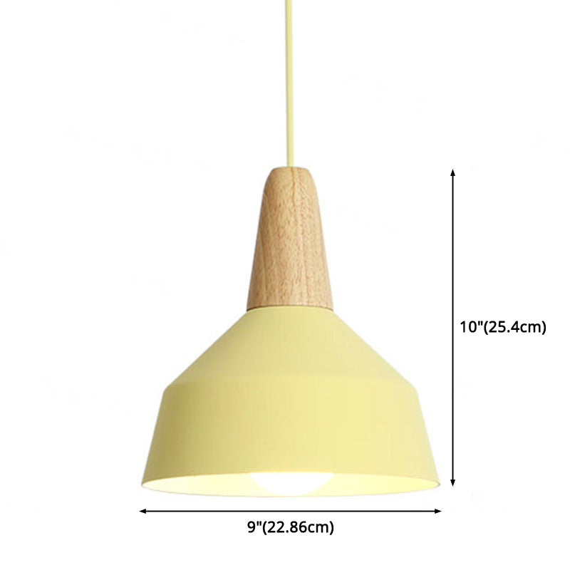 Nordic Style Metal Hanging Pendant Lamp With Wooden Top - Ideal For Restaurants