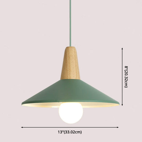 Nordic Style Metal Hanging Pendant Lamp With Wooden Top - Ideal For Restaurants