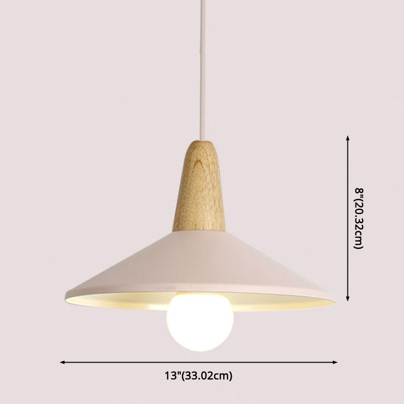 Nordic Style Metal 1-Light Hanging Ceiling Pendant With Wooden Top - Ideal For Restaurants