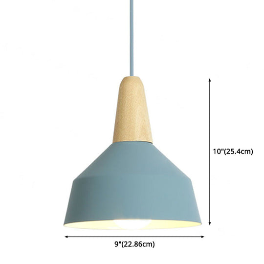 Nordic Style Metal Hanging Pendant Lamp With Wooden Top - Ideal For Restaurants