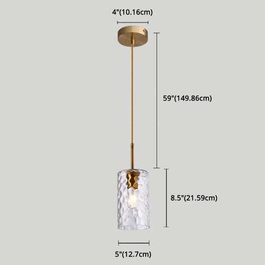 Modern Minimalist Ripple Glass Hanging Pendant Lamp For Dining Room - 1-Light Cylinder Design