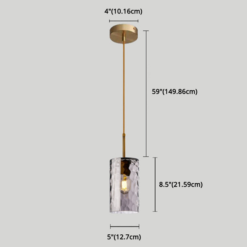Modern Minimalist Ripple Glass Hanging Pendant Lamp For Dining Room - 1-Light Cylinder Design