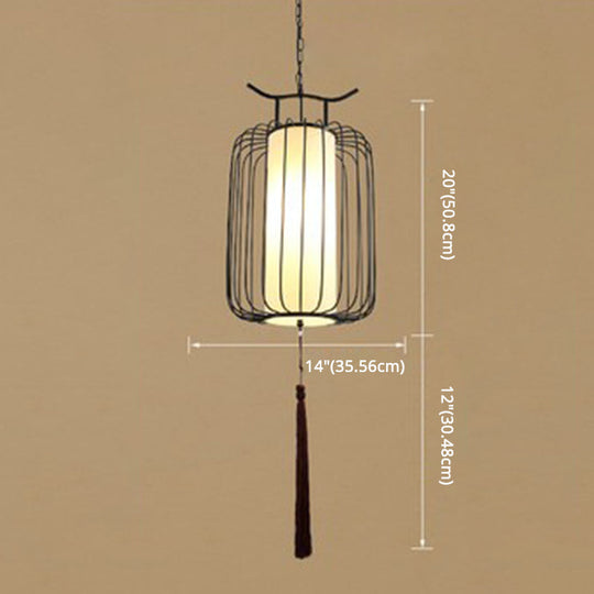 Chinese Style Retro 1-Light Pendant Lighting | Vertical Cage Shade Restaurant Hanging Lamp