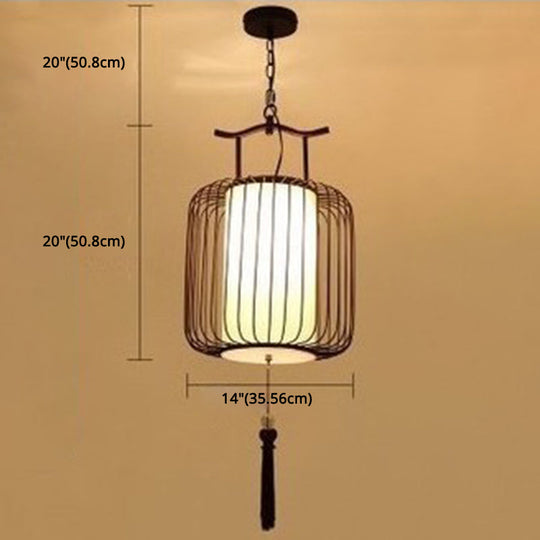 Chinese Style Retro 1-Light Pendant Lighting | Vertical Cage Shade Restaurant Hanging Lamp