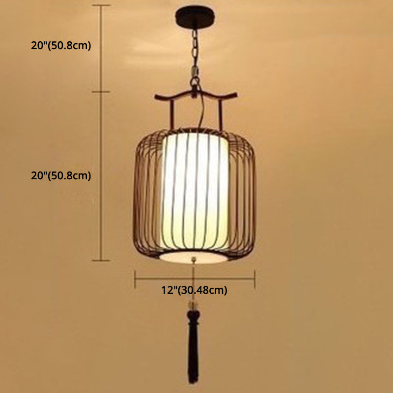 Chinese Style Retro 1-Light Pendant Lighting | Vertical Cage Shade Restaurant Hanging Lamp